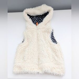 Me Jane Kids' (Size 6) White/Off-White Faux-Fur Zip-Up Vest with Hood